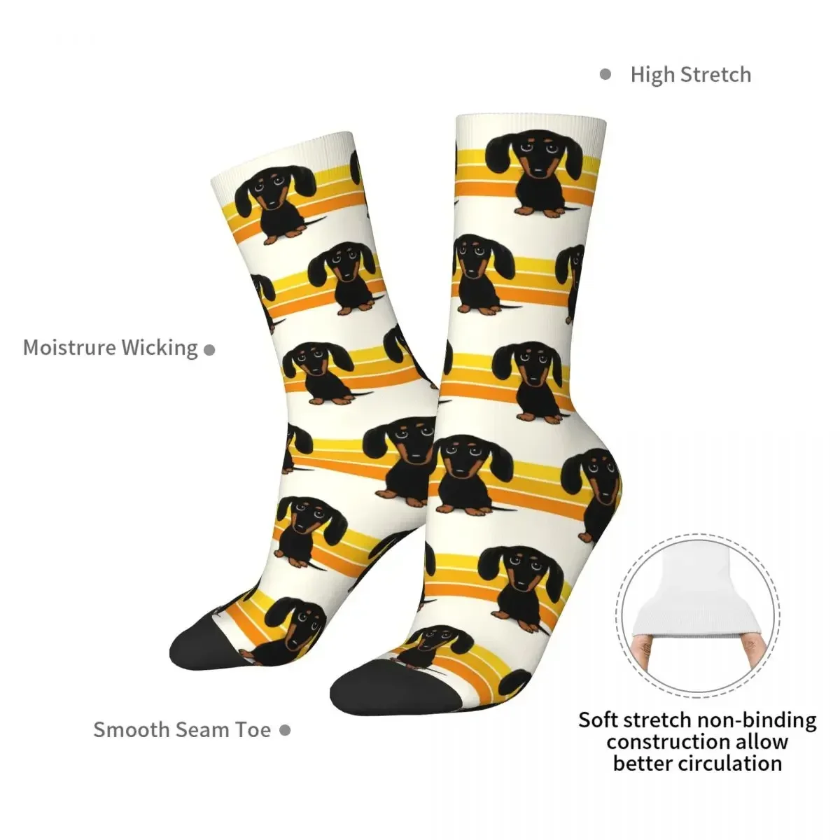 Cute Black And Tan Smooth Coated Dachshund Cartoon Dog Socks Harajuku Soft Stockings All Season Long Socks for Man Woman's Gifts