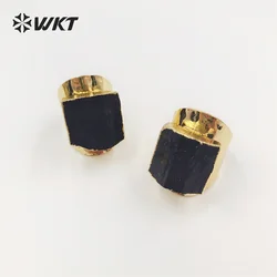WT-R422 Natural Irregular Shape Black Tourmaline Stone With 18k Gold Plated Ring For Unisex Daily Fine Accessory