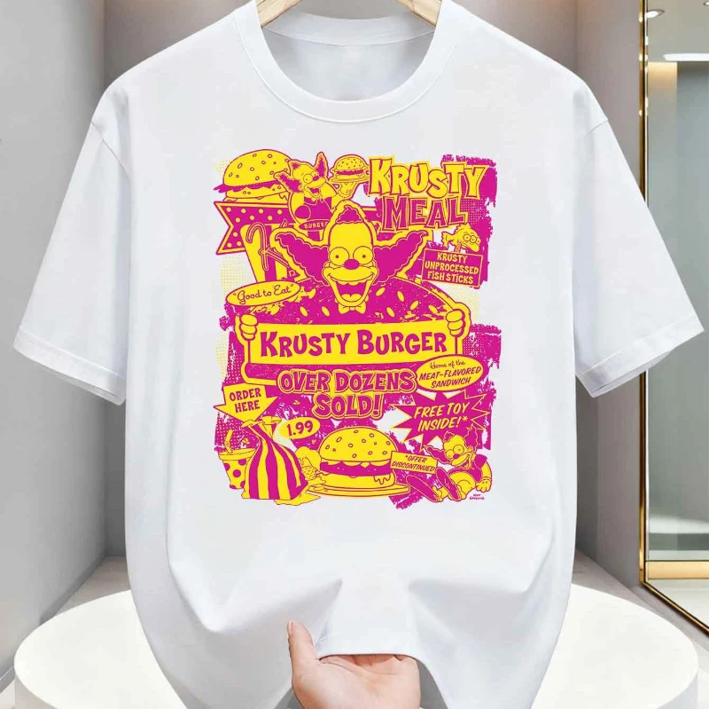 

Летняя мужская повседневная футболка с короткими рукавами, семейство Симпсонов, мужской спортивный и повседневный универсальный топ с принтом Krusty Burger