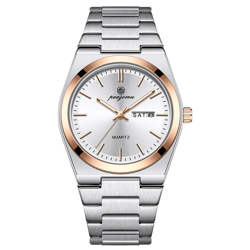 PAAZOMU Mode heren quartz horloge roestvrij staal waterdicht lichtgevende man horloge chronograaf datum multifunctionele horloges voor heren