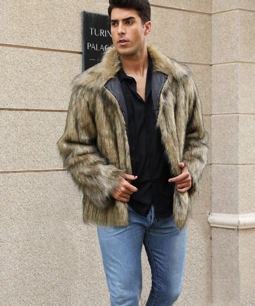 เสื้อโค้ทขนเฟอร์เทียมหนานุ่มสำหรับผู้ชาย แขนยาว คุณภาพสูง หรูหรา สำหรับฤดูหนาว