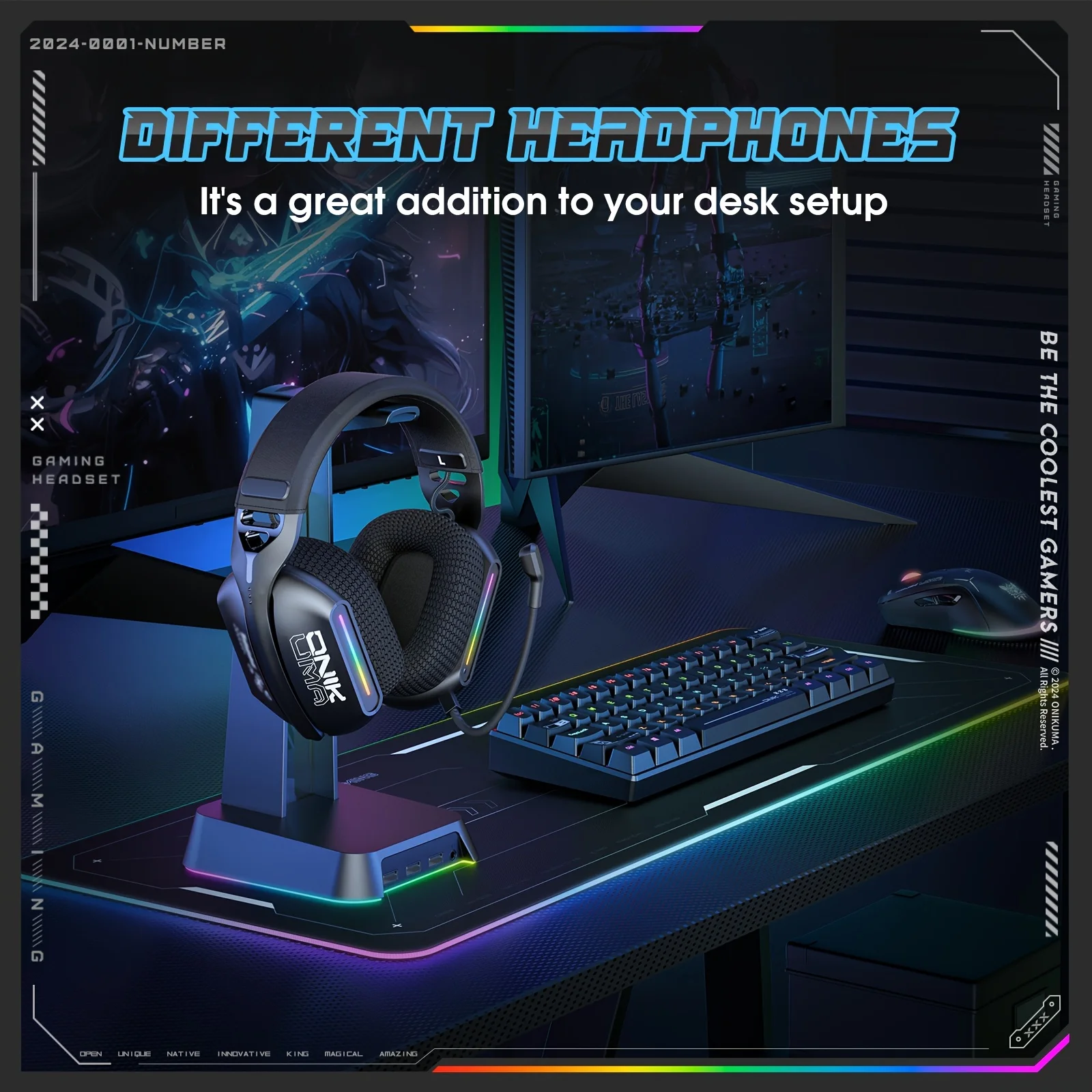 ONIKUMA GT808 Wireless Headset 2.4GHz Wireless Muffler Headset for PS5 PS4 PC Mac Gaming Headphones with RGB microphone