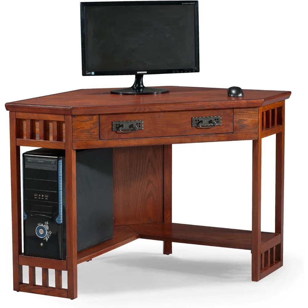 

82430 Mission Corner Desk, Writing Computer Desk with Drop Front Keyboard Drawer, for Home Office, Solid Wood, Mission Oak