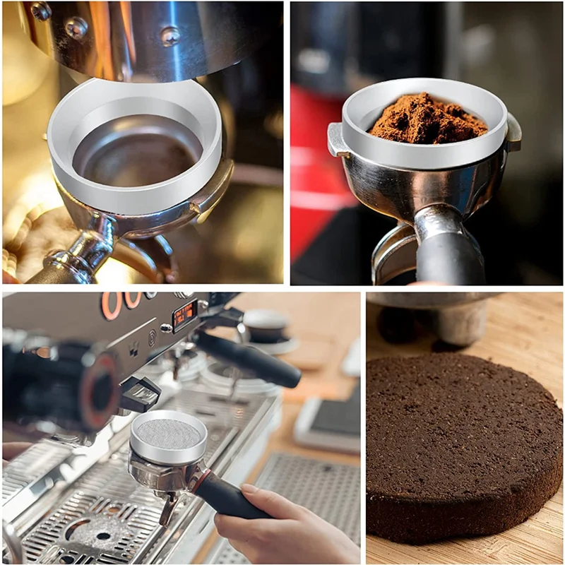 A61T-51mm Coffee Dosing Ring, Aluminum Coffee Dosing Ring with Puck Screen, Stainless Steel Espresso Sieve for Portafilter