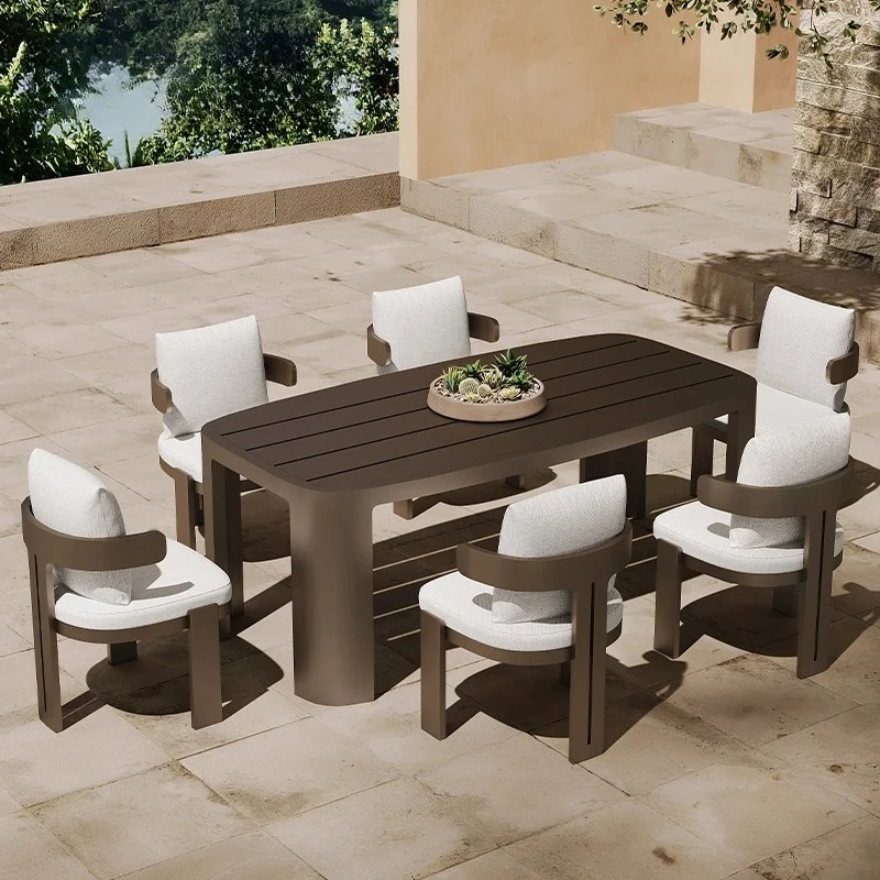 Terno ao ar livre de metal móveis ao ar livre hotel jardim cadeira conjunto villa mesa resort pátio ao ar livre jantar cadeira conjunto