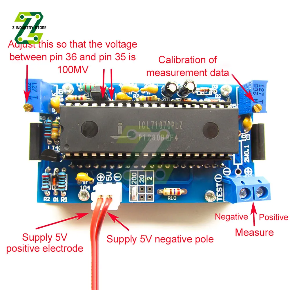 ICL7107 woltomierz cyfrowy zestaw moduł DIY DC 5V 35mA 70.6x3 9mm zestawy DIY miernik woltomierza