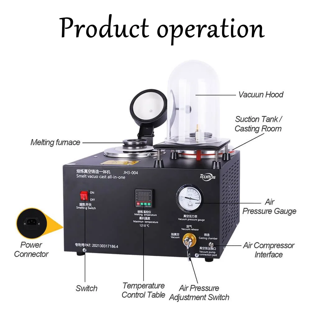 3-in-1 Vacuum Casting Machine for Gold Silver | Integrated Smelting Refining Tool | High-Temperature Jewelry Making Equipment