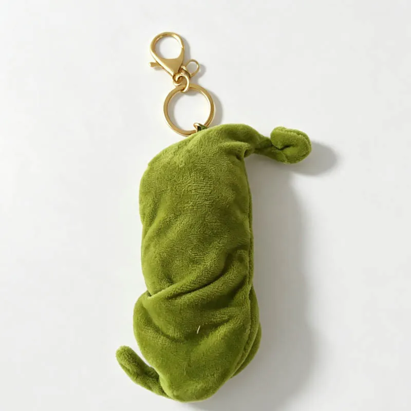 Cartoon Plush Pea Pod Keychain, Soft Vegetable Food Bag Pendant Handbag Accessory