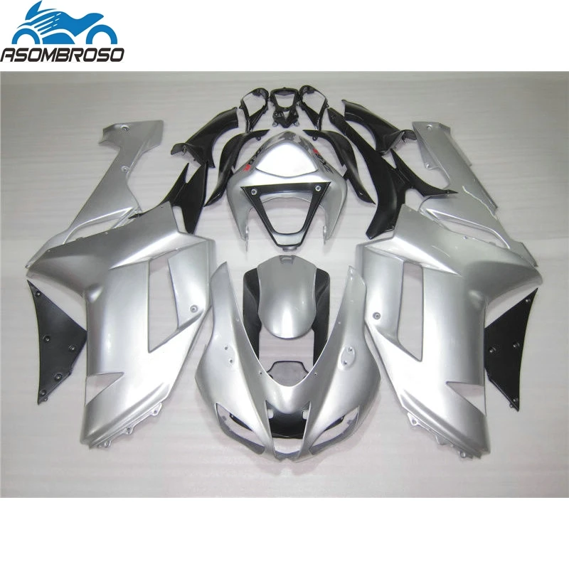 New Arrival Motorcycle parts for Kawasaki Ninja ZX6R fairing kit 2007 2008 silver black fairing set zx6r 08 08 GF15