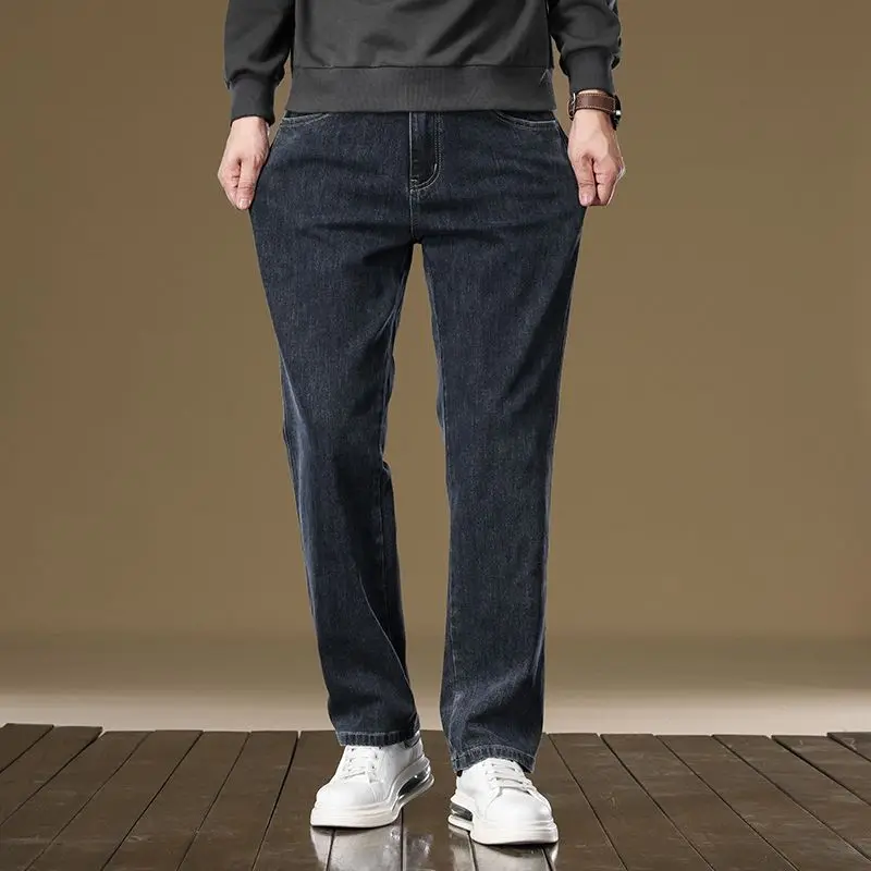 New Winter Warm Jeans Men's Fleece Thickened Slim Straight Trousers Fashion Stretch Cotton Casual Denim Pants Brand Clothes