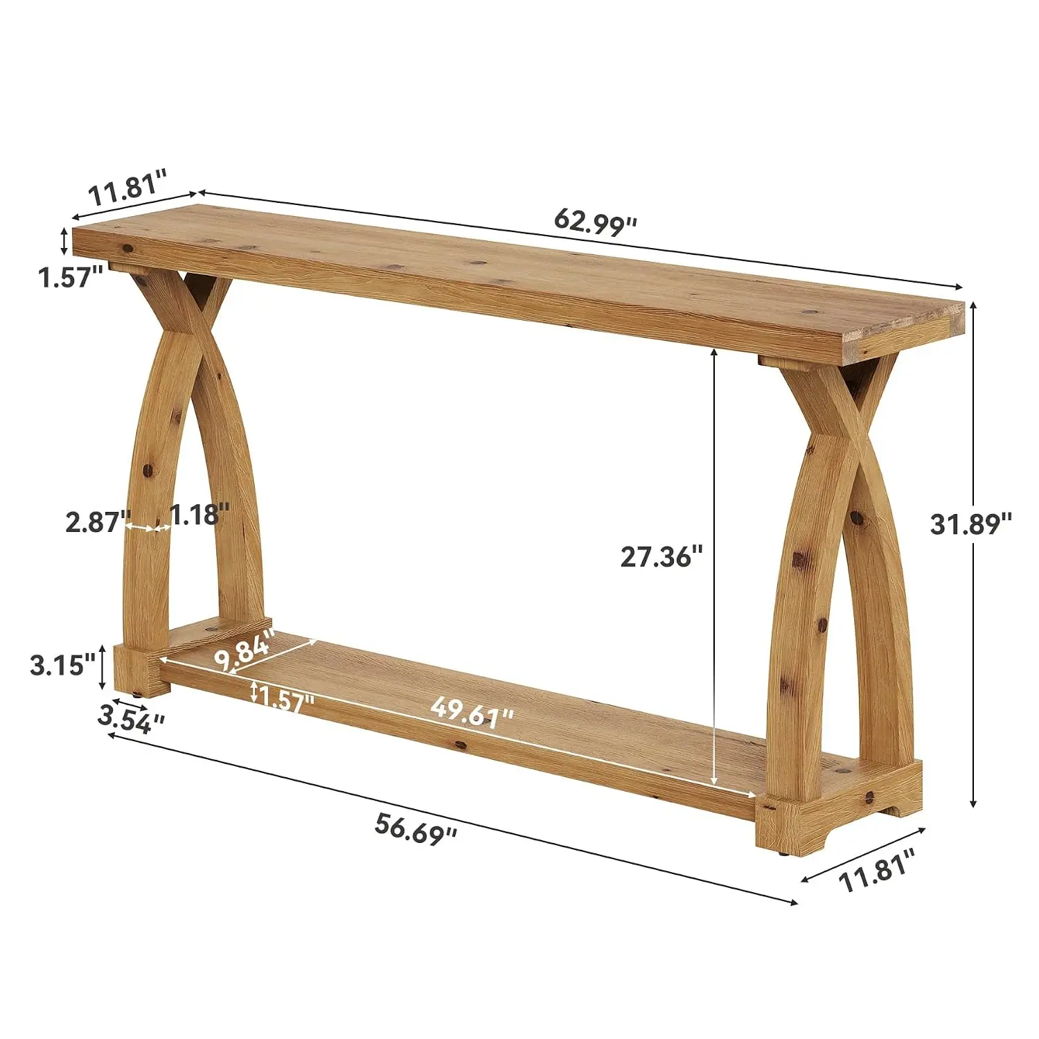 Rustic Wood Console Table, 63