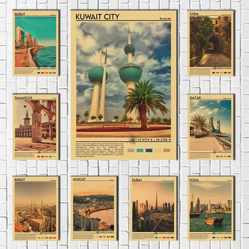 Middle East City Building View Kraft Paper Poster Wall Art Prints Living Room Nordic Home Decor