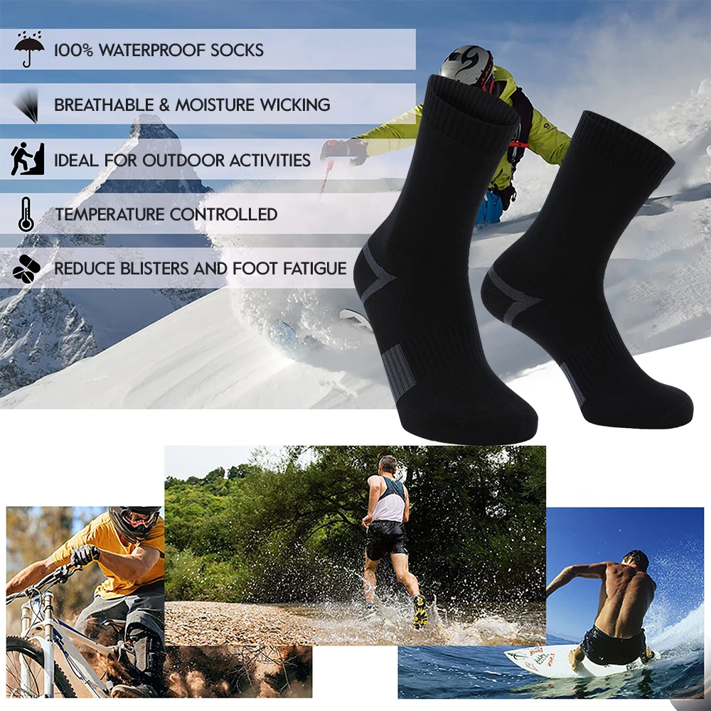 Men’s Waterproof Hiking Socks Breathable Moisture Wicking Outdoor Athletic Hiking Wading Trail Running Skiing Warm Winter Socks