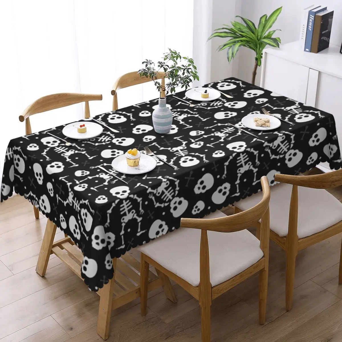 Skull Floral Rose Thorn Gothic Customized Rectangular Tablecloth Waterproof Table Cover for Dining Events Table Cloth