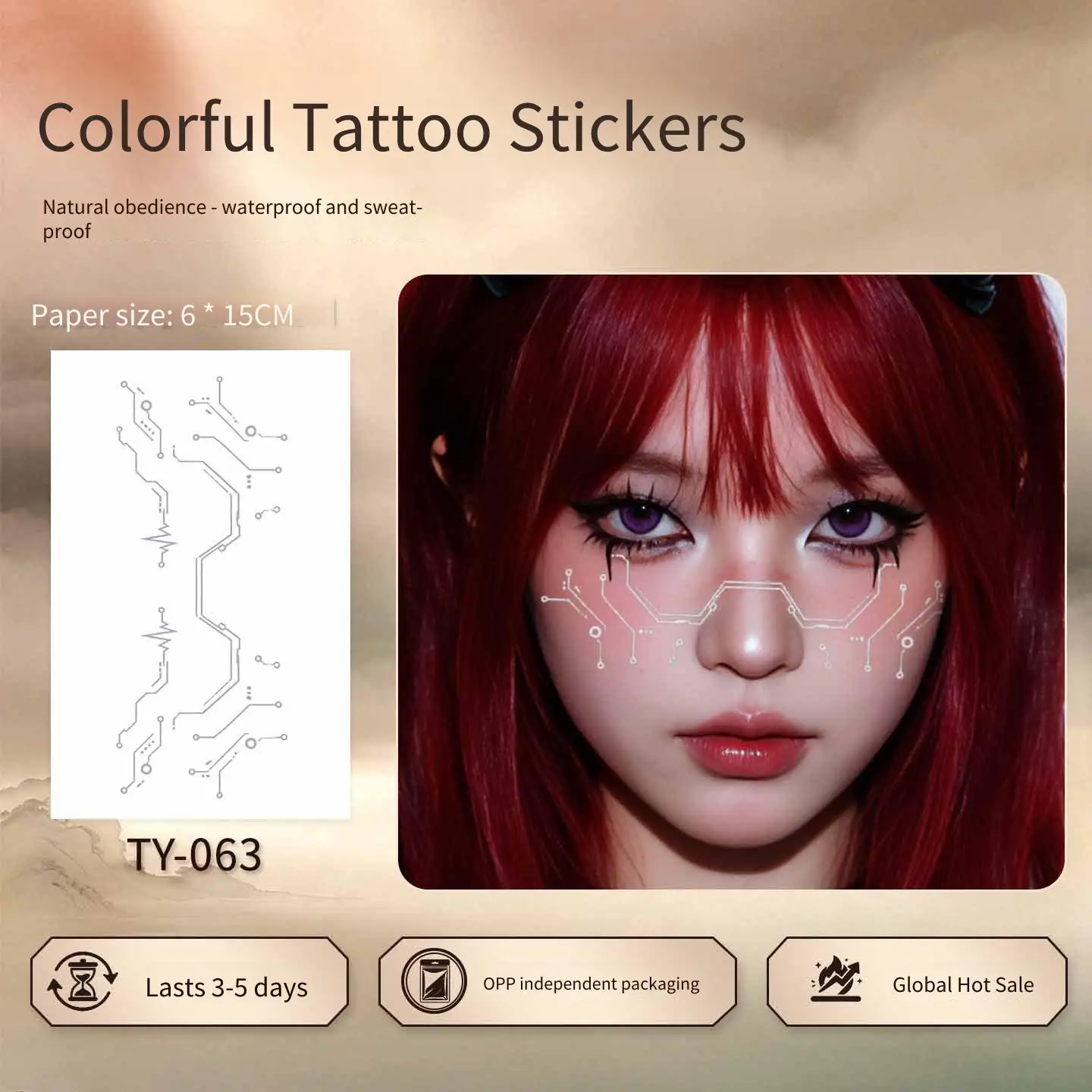 1 Sheet Per Pack Temporary Tattoo Sticker Waterproof Long Lasting Face for Women