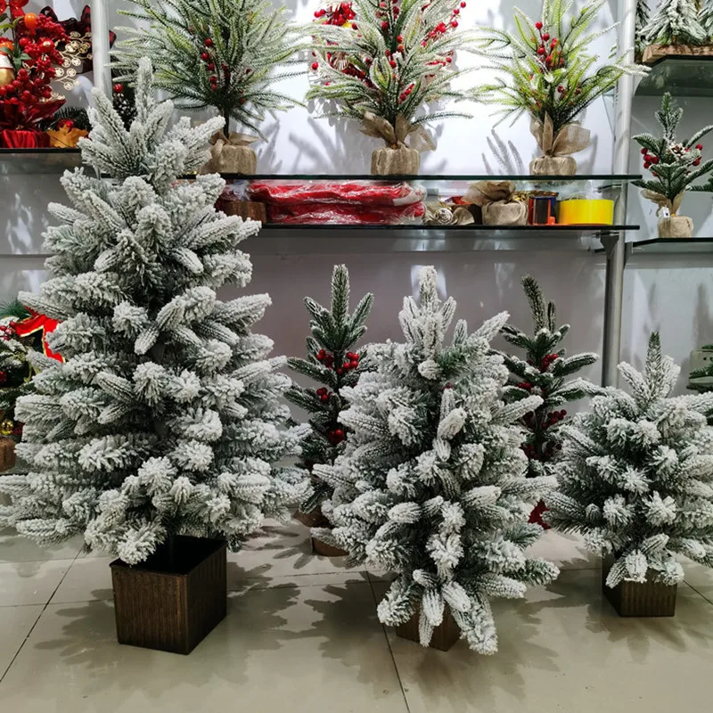 

45/60cm Mini Christmas Tabletop Tree Artificial Desktop Snow Pine Tree Simulated Plants Bonsai Decor Home Office DIY Ornaments