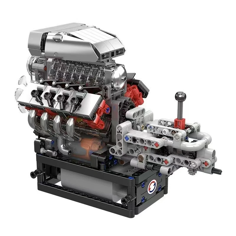 V12 Engine with Gearbox Mechanical Building Blocks Mould King 10225, Technical Bricks, DIY Engine Model Gift