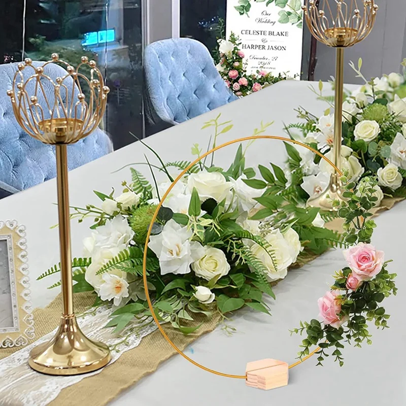 Metal Wreath Ring Wreath Hoop With 10 PCS Place Card Holders, 30 Cm Metal Floral Hoop For Wedding