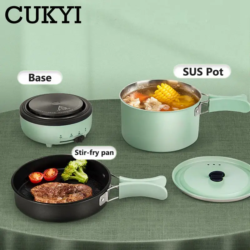 Foldable Travel Pot Multifunctional Split Stir-Fry Pan Portable Cooking Pot Electric Heating Stove Water Boiler Multicooker 220V