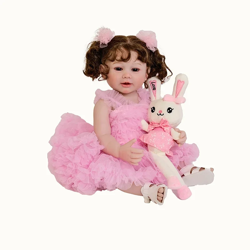 22 inch full body siliconen babypop herboren peuter meisje handverf 3D huid met zichtbare aderen collectible kunstpoppen Bebes Reborn