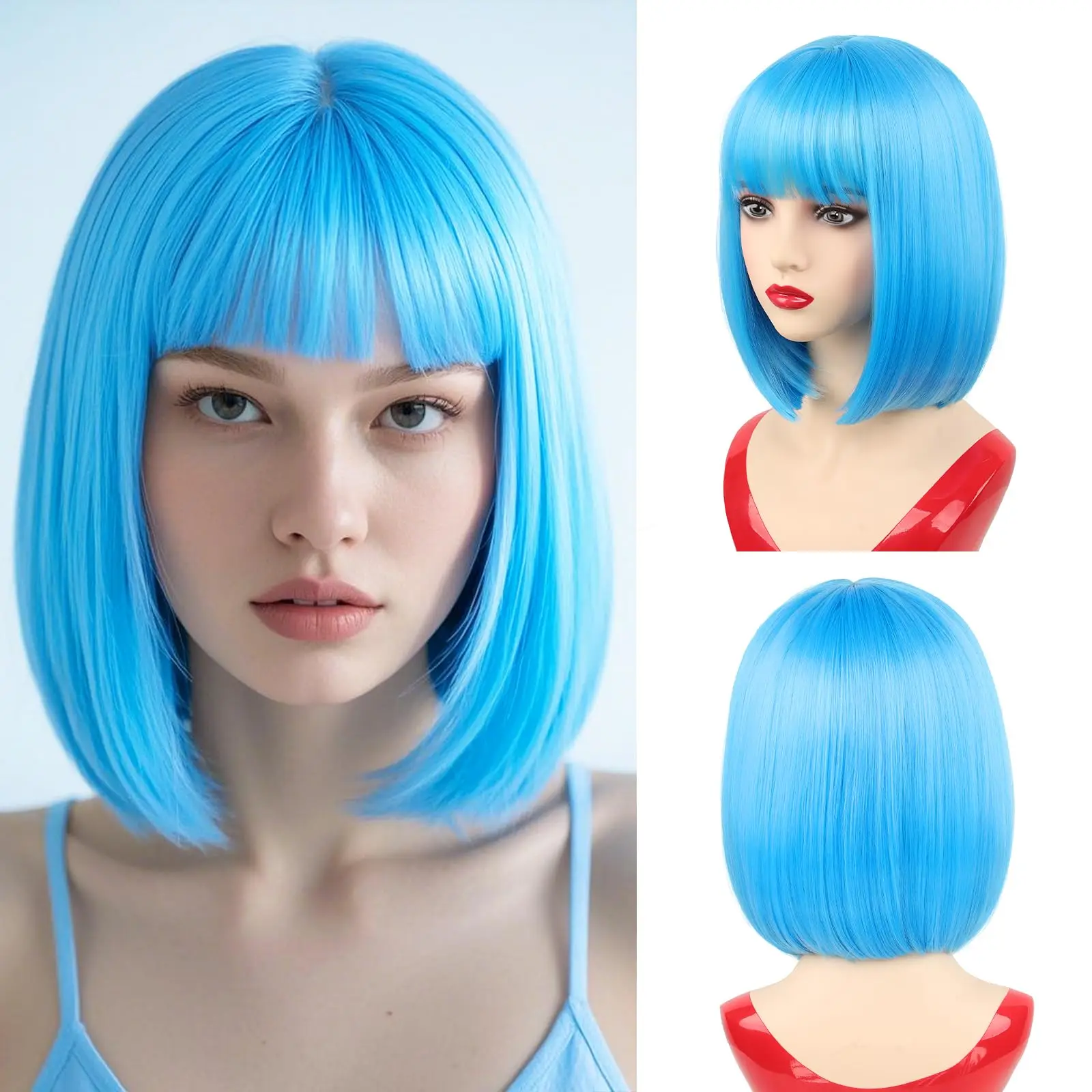 

Fashion multi-color bob hairstyle synthetic wig for party Halloween cosplay wig daily high-temperature hair accessory