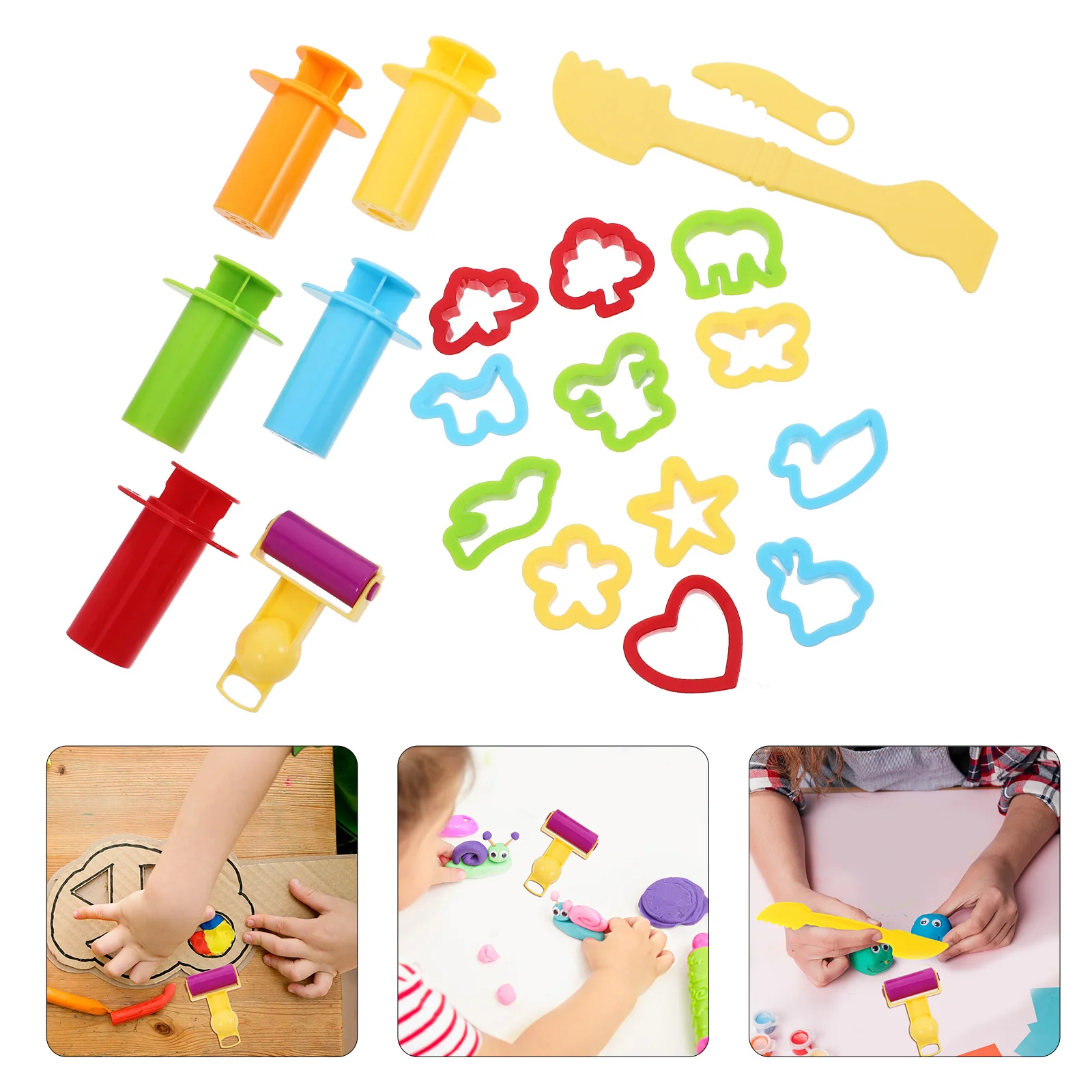 Children's DIY Handmade Colored Clay Plasticine Animal Mold Roller Rolling Pin Noodle Tool Toys for Kids