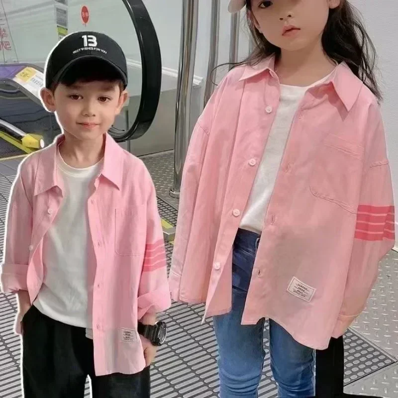 NEW  Children's Versatile Bar Casual Long Sleeve Shirt Spring and Summer Children's Baby Handsome Collar Shirt Trendy