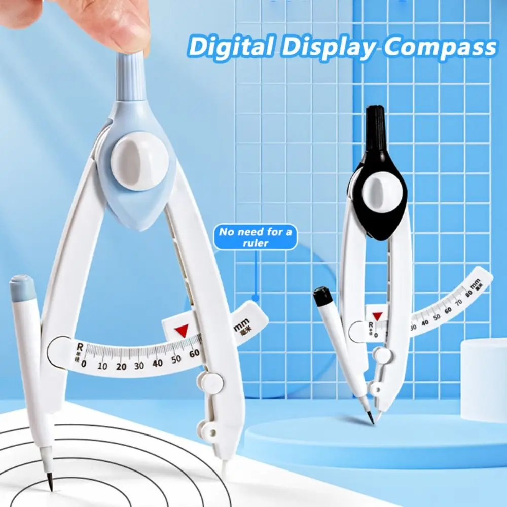 1-13cm Diameter Digital Display Compass Press Type With Scale Students Compass With 6pcs Refills Drawing Circles Tool