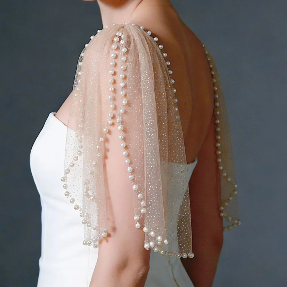 Starlight Tulle Pearl Shawl Removable Sleeves накидка на плечи Bridal Shawl for Wedding Dress Wedding Accessories Wedding Props