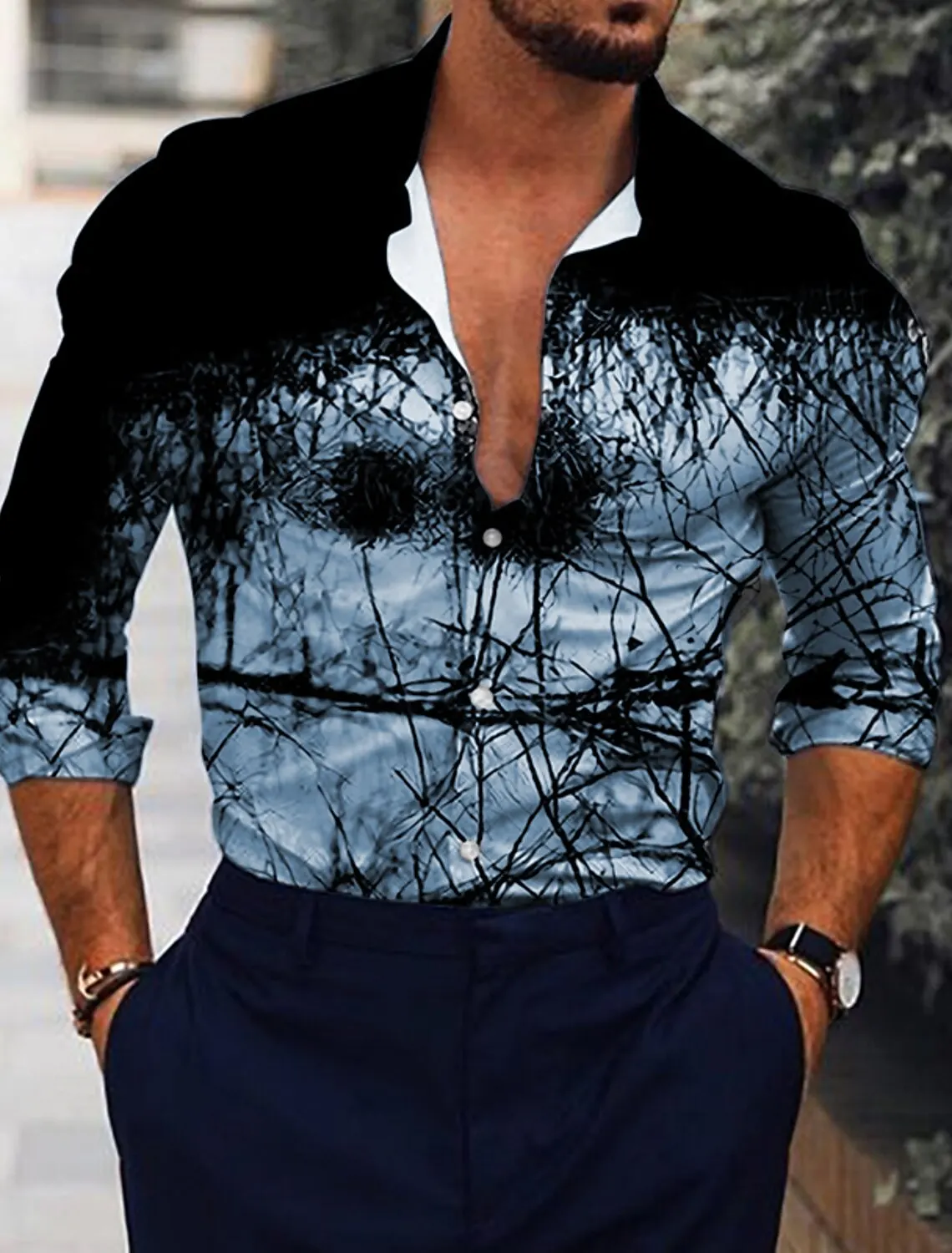 Heren Overhemd Grafisch Shirt Gradiënt Outdoor Lange Mouwen Print Button-Down Kleding Mode-Ontwerper Casual Comfortabel