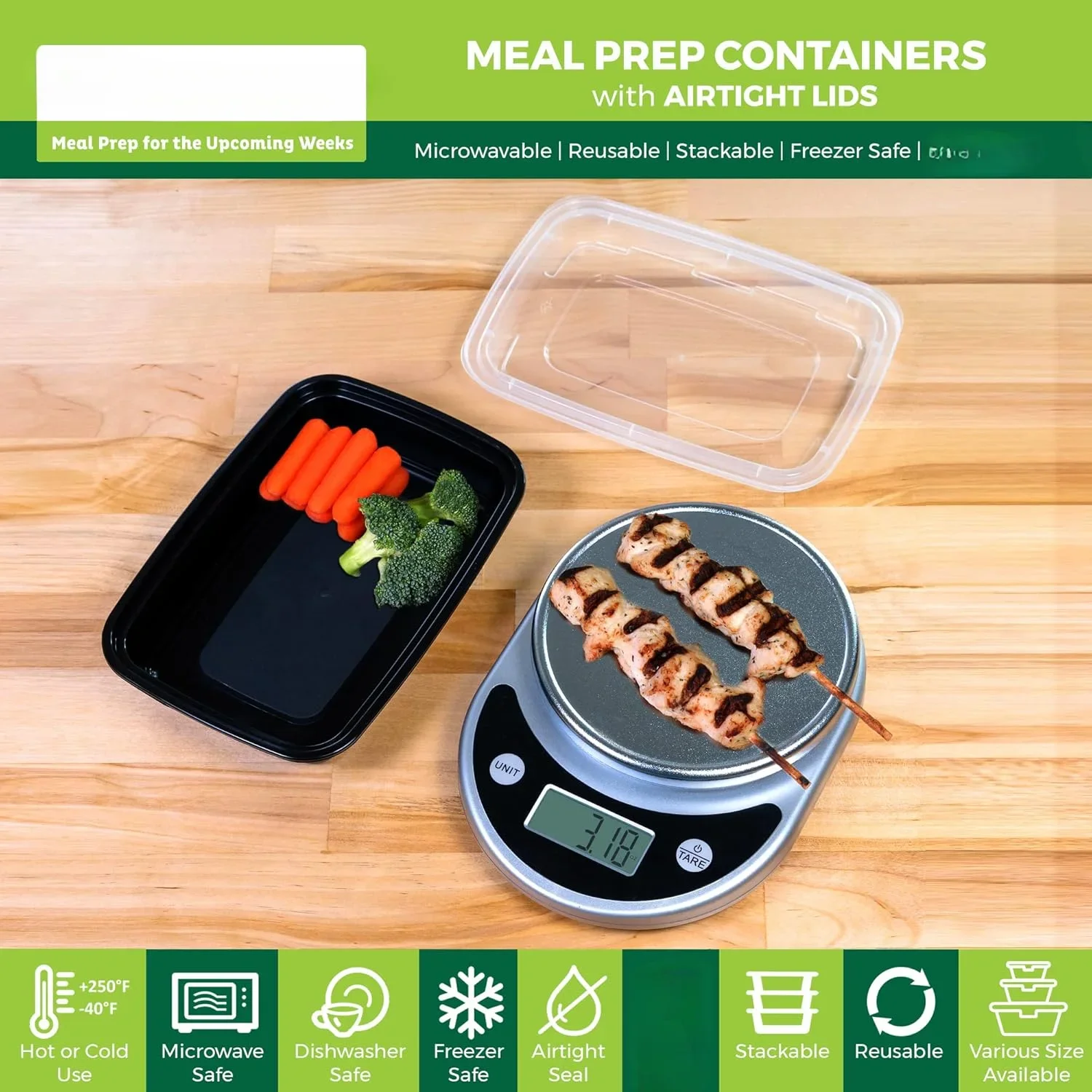 Meal Prep Containers [50 Pack] 1 Compartment Food Storage Containers with Lids, Bento Box,  Stackable,