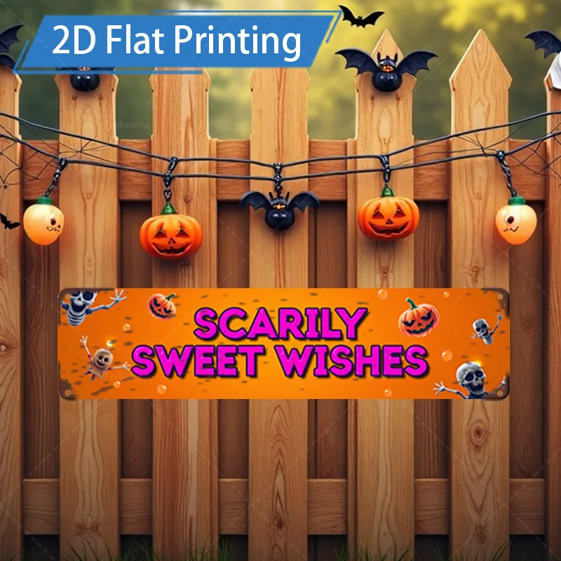 

1 шт. металлический знак, 4x16 дюймов, знак «Срабьи сладкие пожелания» на Хэллоуин с украшениями в виде тыквы и летучей мыши