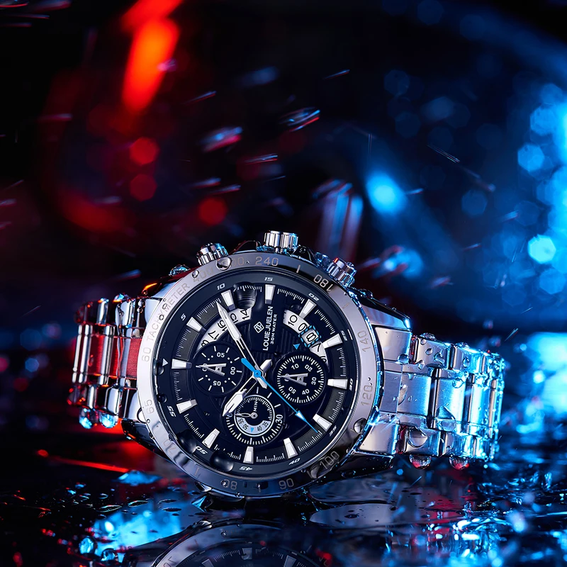 Jam Tangan Sport สำหรับผู้ชายนาฬิกาข้อมือสแตนเลสสตีลทหารกันน้ำได้หรูหรามีแบรนด์2024จับเวลานาฬิกาปฏิทินเรืองแสงนาฬิกาชายธุรกิจ