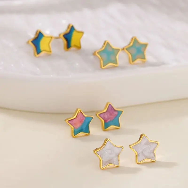 

Cute Oil Dripping Star Earrings for Women Stainless Steel Gold Color Piercing Earring 2025 New Trend Fashion Wedding Jewelry