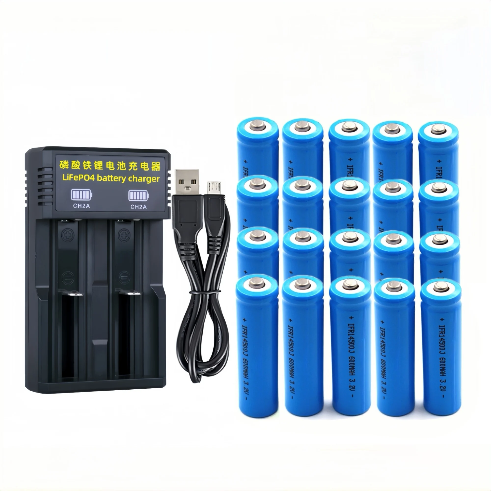 20 pièces 14500 LiFePO4 batterie 3.2V 600mAh LiFepo4 chargeur de batterie pour rasoir brosse à dents électrique Microphone balayage robot haut-parleur