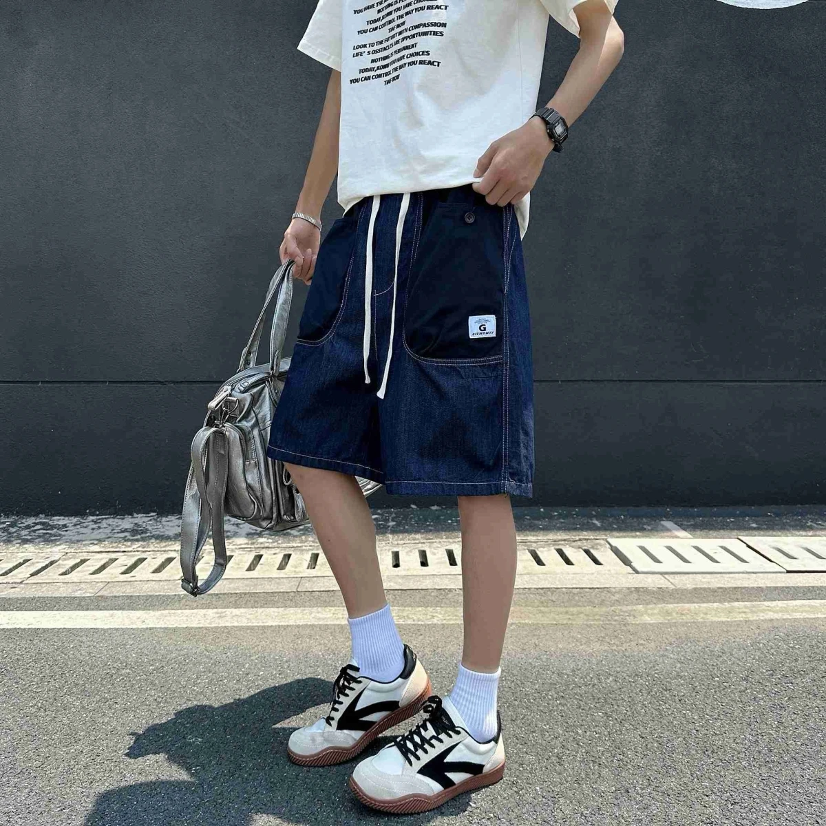 

Мужские летние повседневные свободные джинсы с пятью пуговицами, прямого кроя, синего цвета, для подростков