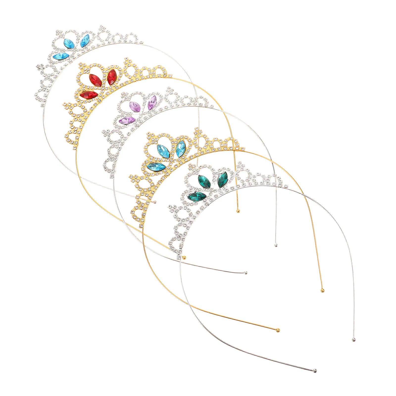 5Pcs Kids Princess Crown Hairbands Delicate Ironwork Birthday Party Headwear Little Girl Rhinestone Tiara Headbands for Dress-Up - view 5