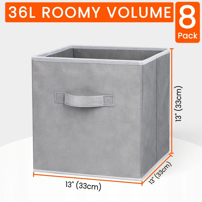 

8PCS 13in Collapsible Storage Cubes Fabric Bins for Shelves Closet Organization Clothes Blankets Toys Sturdy Space Saving