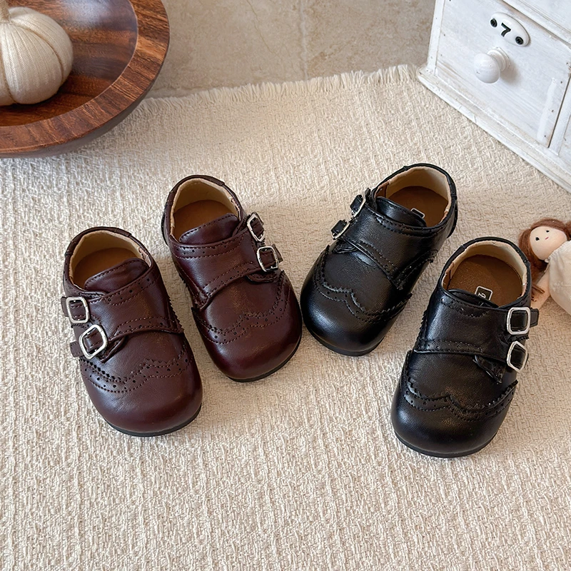 Children Flats Leather Shoes for Party Wedding British Style Boys Girls Casual Loafers Soft Sole Kids School Uniform Shoes