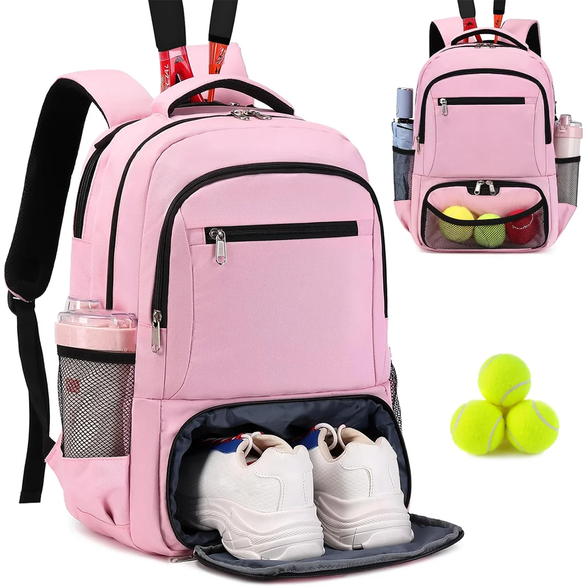 Customized LogoTennis Backpack Tennis Bag For Women Men Tennis Bag Holds 2 Rackets Badminton Squash Pickleball Paddles Balls