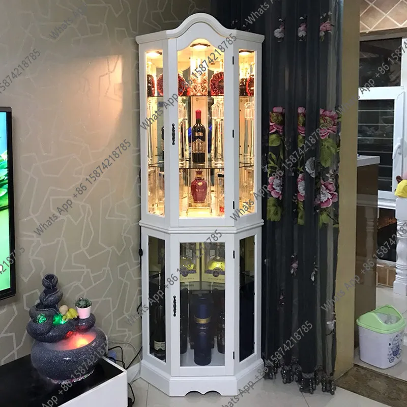 

American Corner Cabinet Solid Wood Corner Triangle Cabinet with Light Glass Corner Locker Shelf
