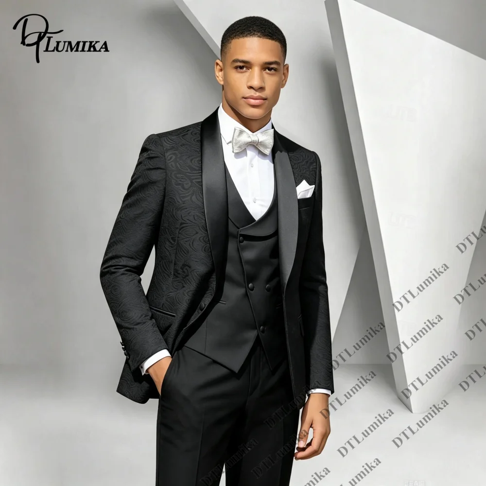 Made‑to‑measure 3‑Piece Men Suit Ensemble Jacquard Formal Tuxedo for Marriage Ceremony Business Men Suits Party Attire Custom