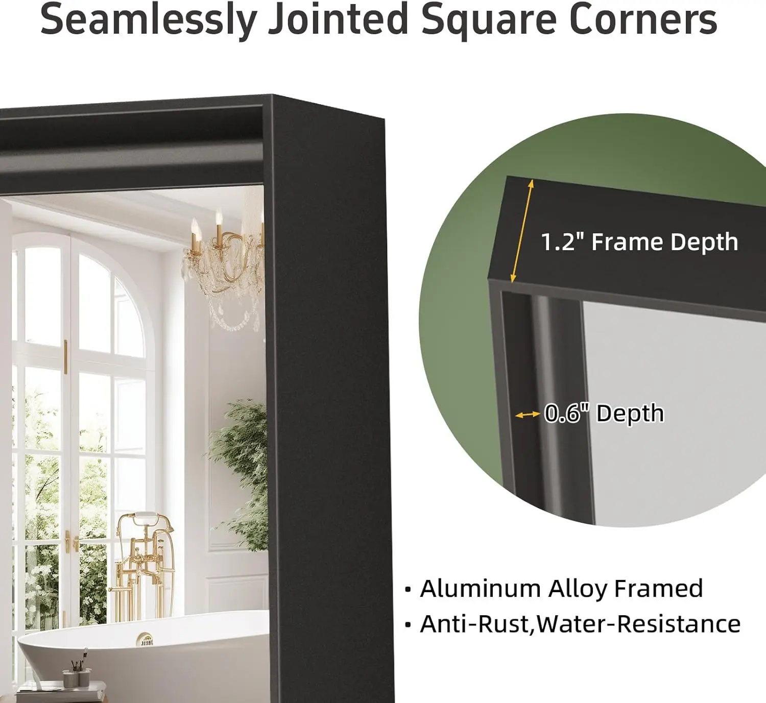 مرآة حمام مستطيلة مقاس 22 × 30 بوصة مع إطار من الألومنيوم، زجاج مقسى، مضادة للصدأ، طراز مزرعة أفقي/عمودي