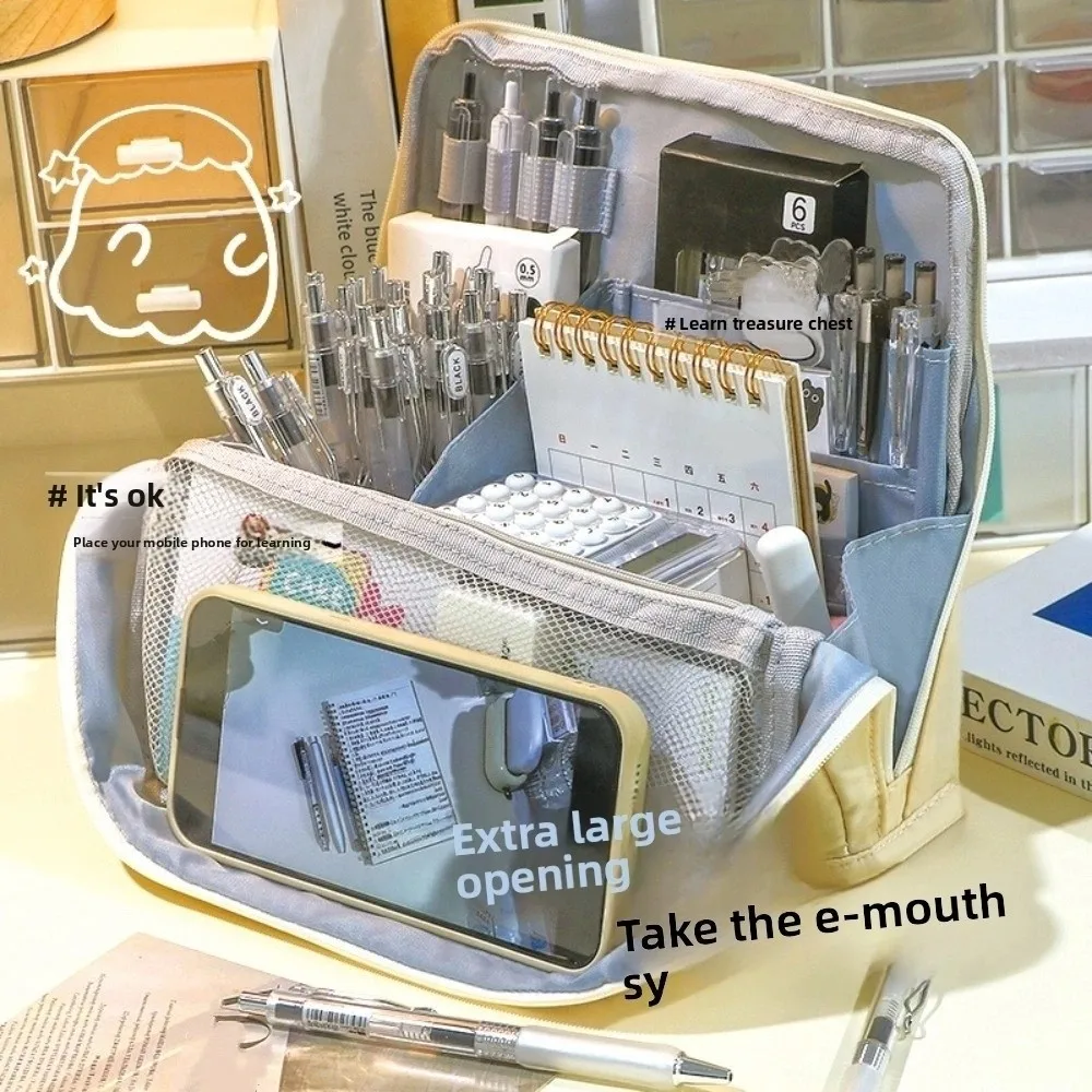 Large Capacity Folding Pencil Case Cosmetics Storage Multilayer Pen Storage Bag Aesthetic Portable Stationary Holder Office Use