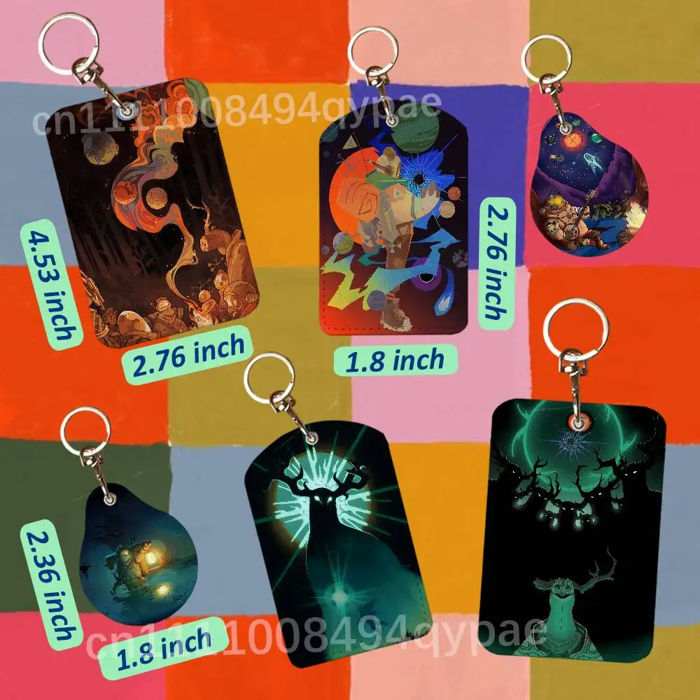 O-Outer Wilds Space 1PCS Leather Card Holder Keychain Door Lock Access Tags ID Card Case Access Card Bag Key Tag Ring