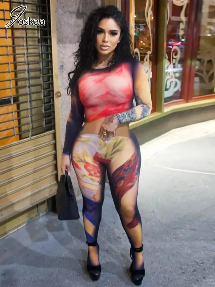 Joskaa 2025 Women's Sexy Body Paint Print Round Neck Long Sleeve Skinny Jumpsuit Midnight Party Club Rompers Y2K Streetwear - Image 3