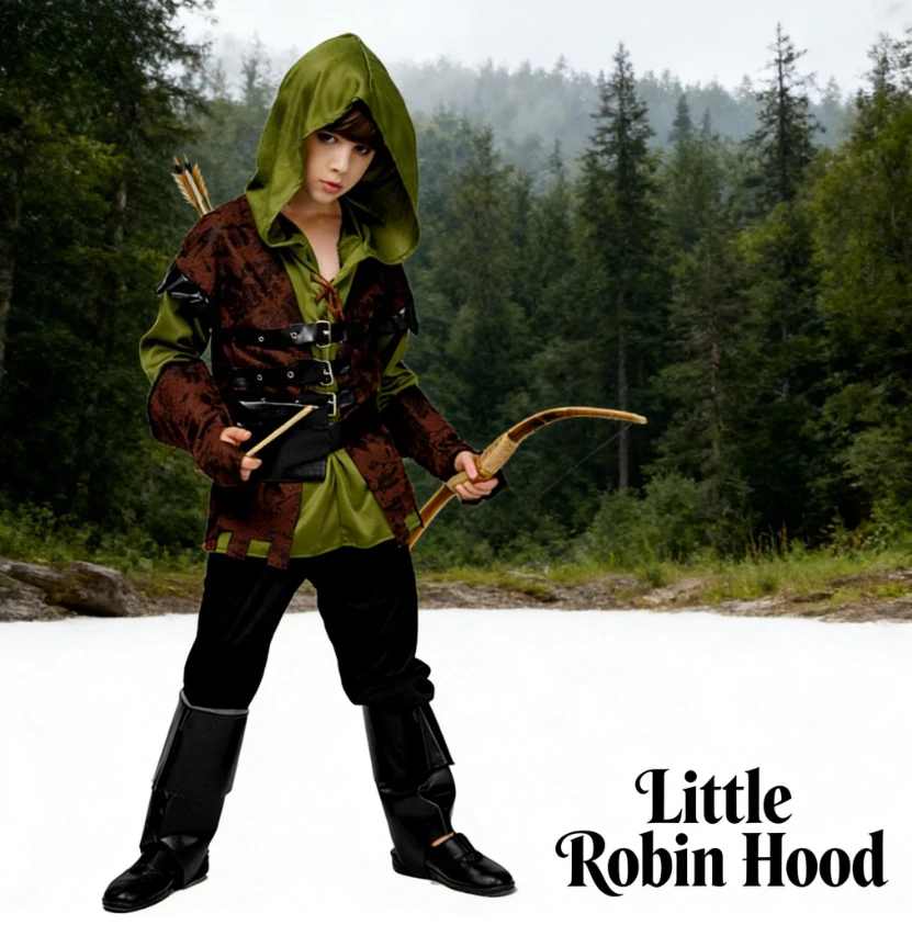 

Boys Rogue Archer Costume Hunter Outfit For Carnival Party Role Play Dress Up