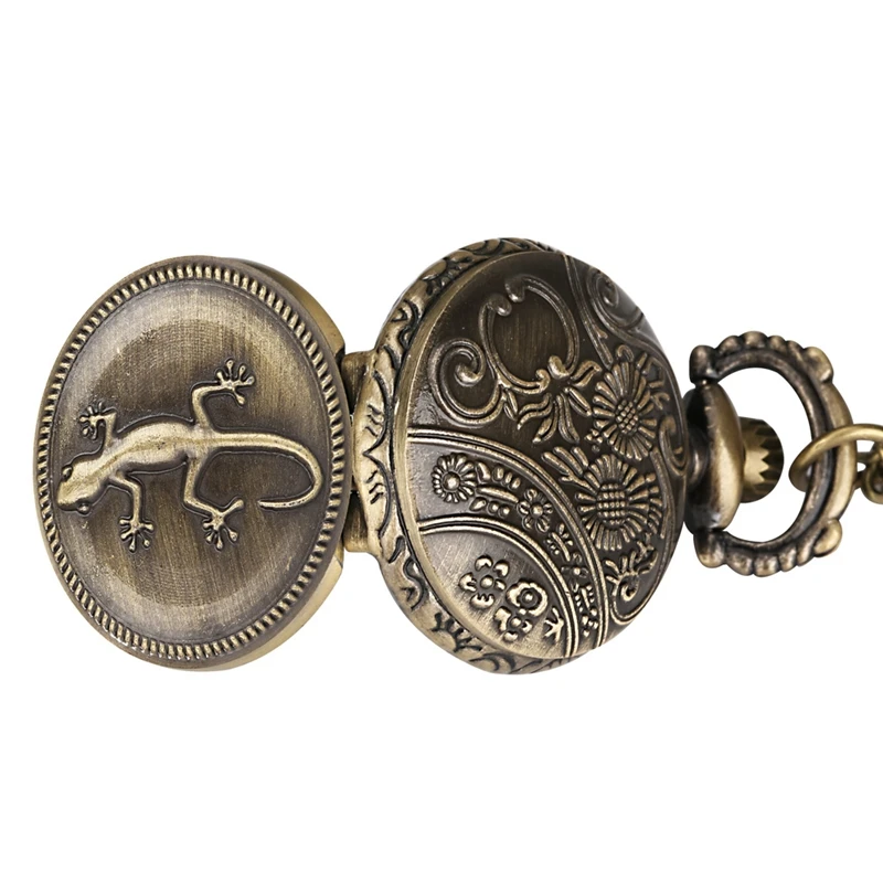 Reloj de bolsillo de cuarzo para hombre y mujer, cronógrafo Vintage con diseño de lagarto, Animal, collar, bronce, tamaño más pequeño