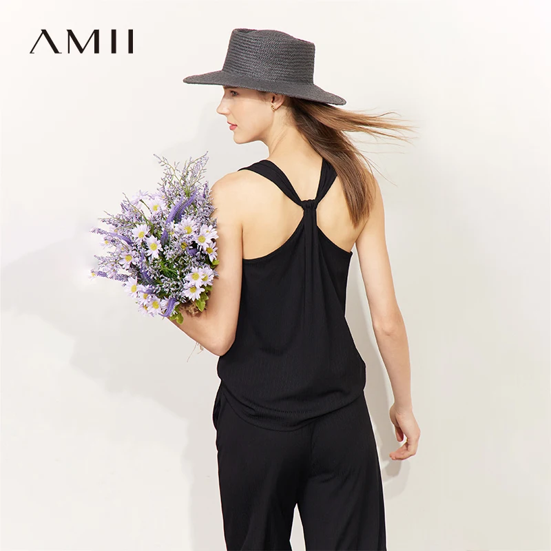 Amii Women's Tank Top 2026 Summer New Twist Back U-Neck Wide Strap Cutout Cami Ribbed Comfort Sleeveless Vest For Women 12642170
