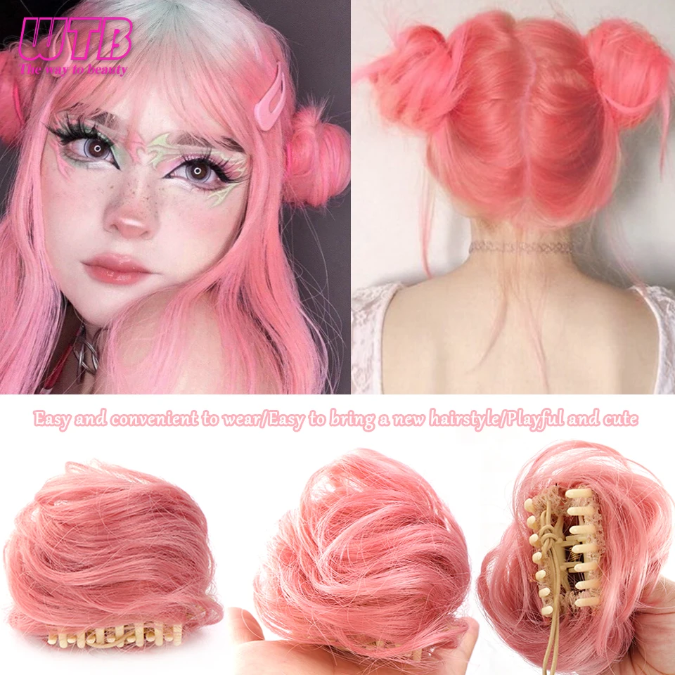 WTB Hair Bun Synthetic Hair Pieces Mini Claw Clip Messy Cat Ears Fake Chignon Extensions Wig Accessory Updo Hairpieces